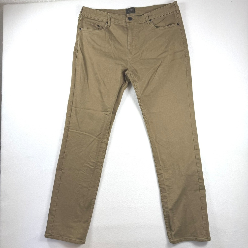 Jachs New York Mens Stretch Sateen Slim Straight Pants Tan Khaki 38x34